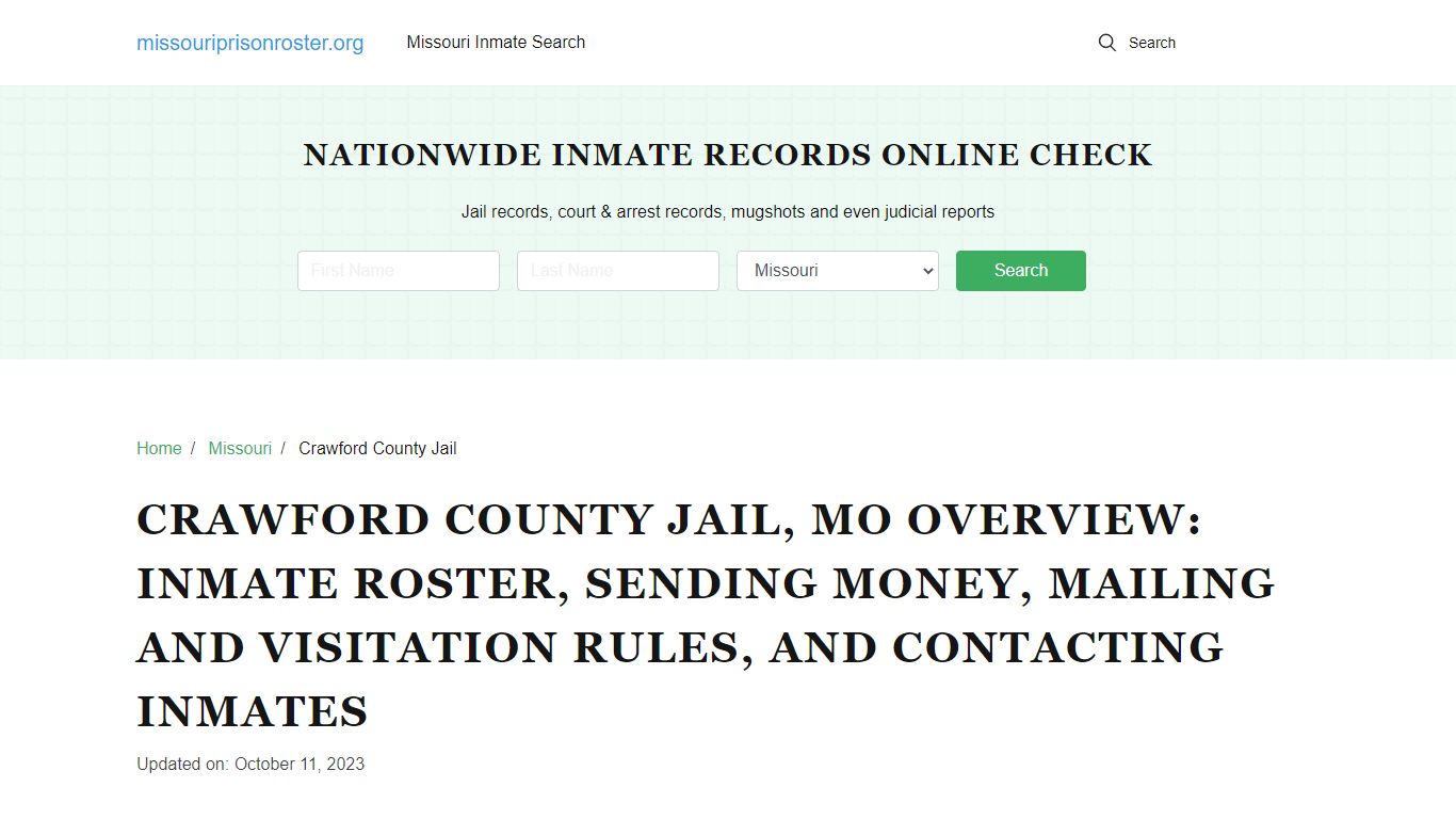 Crawford County Jail, MO: Offender Lookip, Visitations, Contact Info